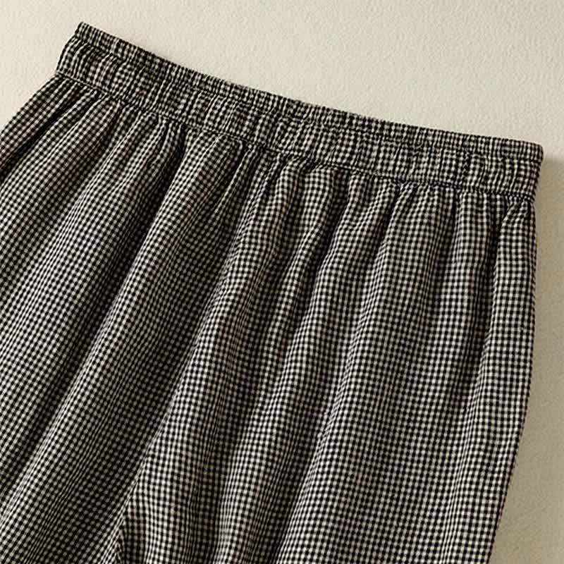 Buddha Stones Summer Casual Drawstring Plaid Linen Ankle Pants Women's Wide Leg Pants With Pocket - image 10
