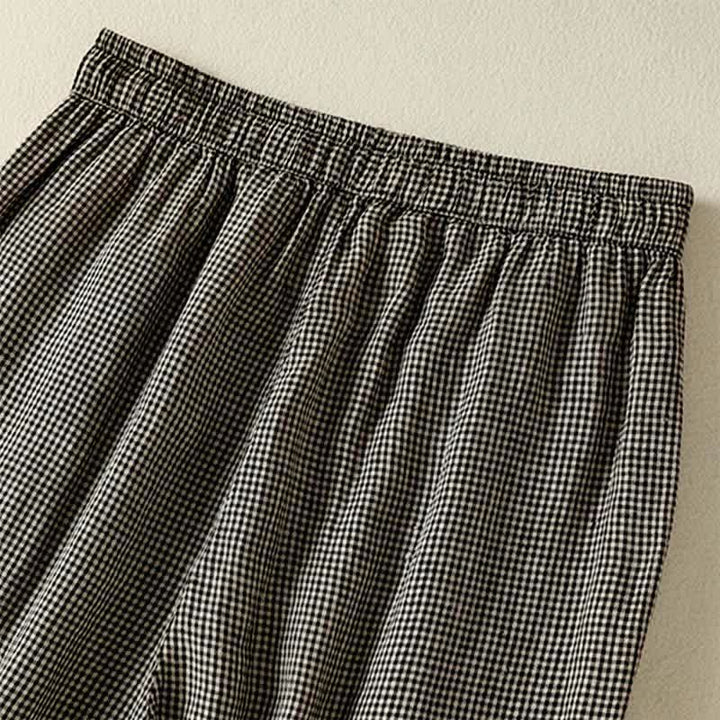 Buddha Stones Summer Casual Drawstring Plaid Linen Ankle Pants Women's Wide Leg Pants With Pocket - image 10