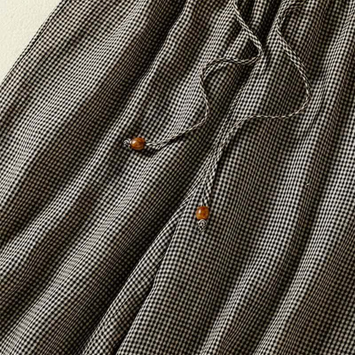 Buddha Stones Summer Casual Drawstring Plaid Linen Ankle Pants Women's Wide Leg Pants With Pocket - image 9