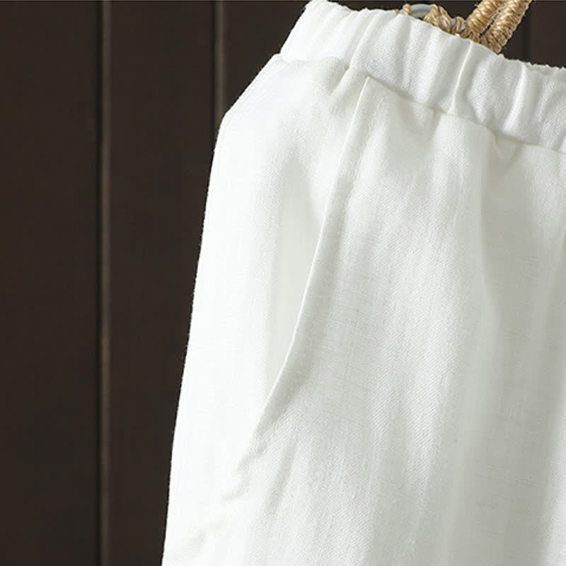 Buddha Stones Summer Casual Minimalist Drawstring Solid Cotton Linen Ankle Pants Women's Straight Leg Pants With Pocket - image 5