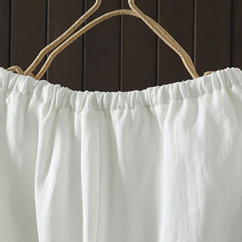 Buddha Stones Summer Casual Minimalist Drawstring Solid Cotton Linen Ankle Pants Women's Straight Leg Pants With Pocket - image 9