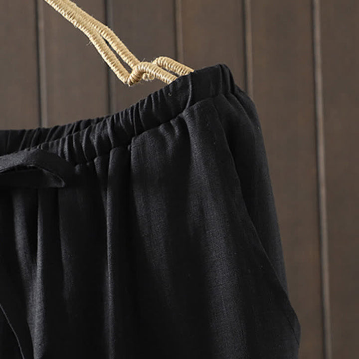 Buddha Stones Summer Casual Minimalist Drawstring Solid Cotton Linen Ankle Pants Women's Straight Leg Pants With Pocket - image 17