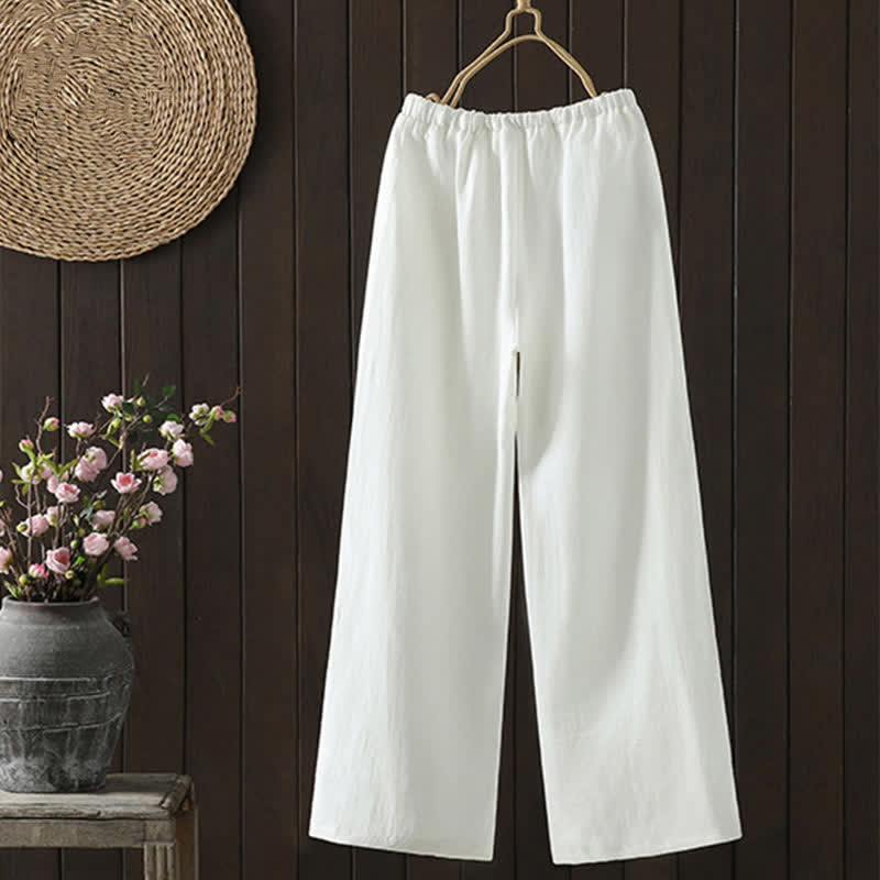 Buddha Stones Summer Casual Minimalist Drawstring Solid Cotton Linen Ankle Pants Women's Straight Leg Pants With Pocket - image 6