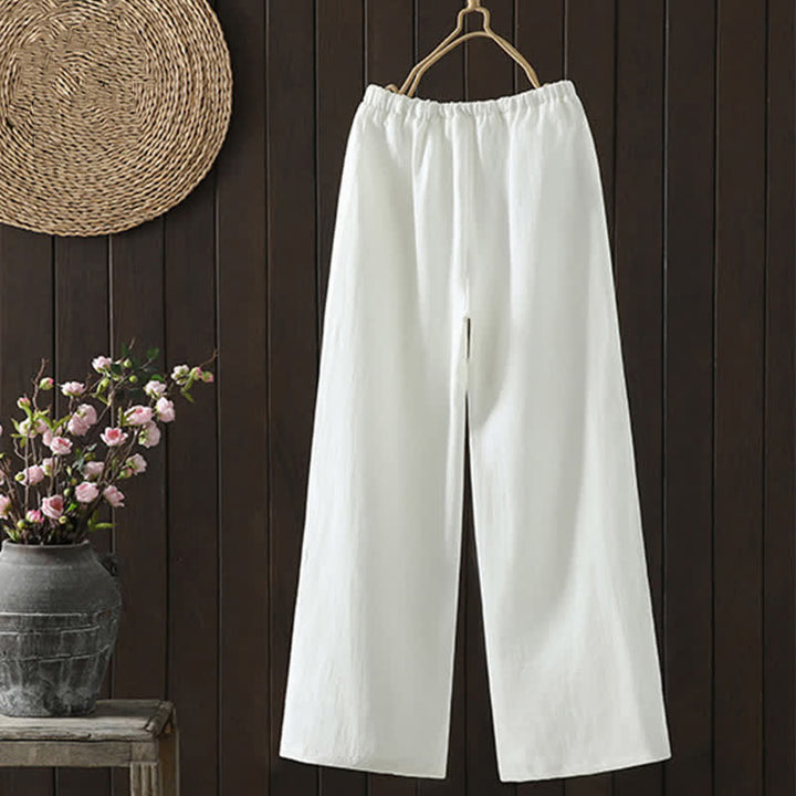 Buddha Stones Summer Casual Minimalist Drawstring Solid Cotton Linen Ankle Pants Women's Straight Leg Pants With Pocket - image 6