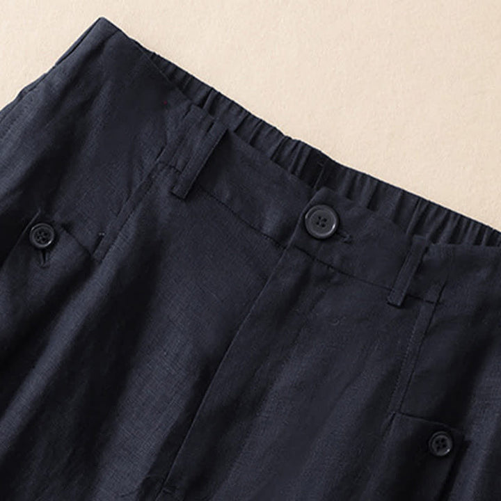 Buddha Stones Summer Casual Elegant Button-Up Solid Cotton Ramie Ankle Pants Women's Wide Leg Pants With Pocket - image 8