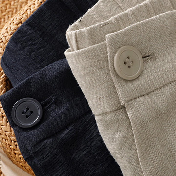 Buddha Stones Summer Casual Elegant Button-Up Solid Cotton Ramie Ankle Pants Women's Wide Leg Pants With Pocket - image 13