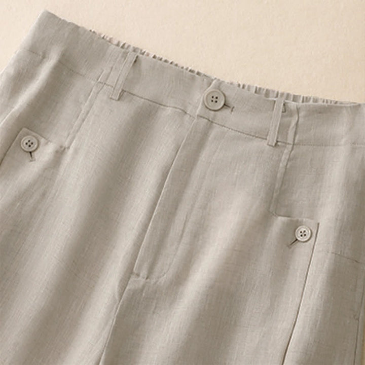 Buddha Stones Summer Casual Elegant Button-Up Solid Cotton Ramie Ankle Pants Women's Wide Leg Pants With Pocket - image 2