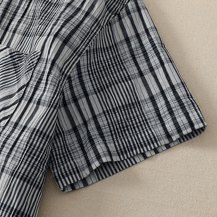 Buddha Stones Summer Casual Vintage Button-Up Plaid Women's Short Sleeve Dresses - image 8