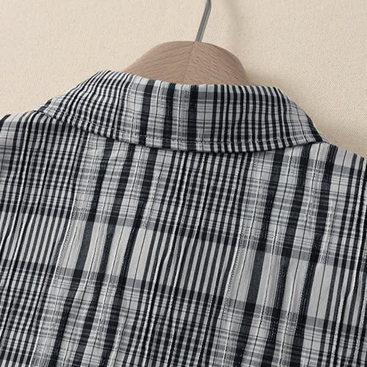 Buddha Stones Summer Casual Vintage Button-Up Plaid Women's Short Sleeve Dresses - image 3