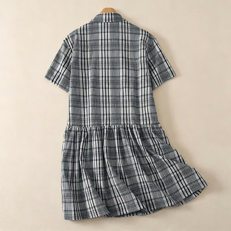 Buddha Stones Summer Casual Vintage Button-Up Plaid Women's Short Sleeve Dresses - image 1