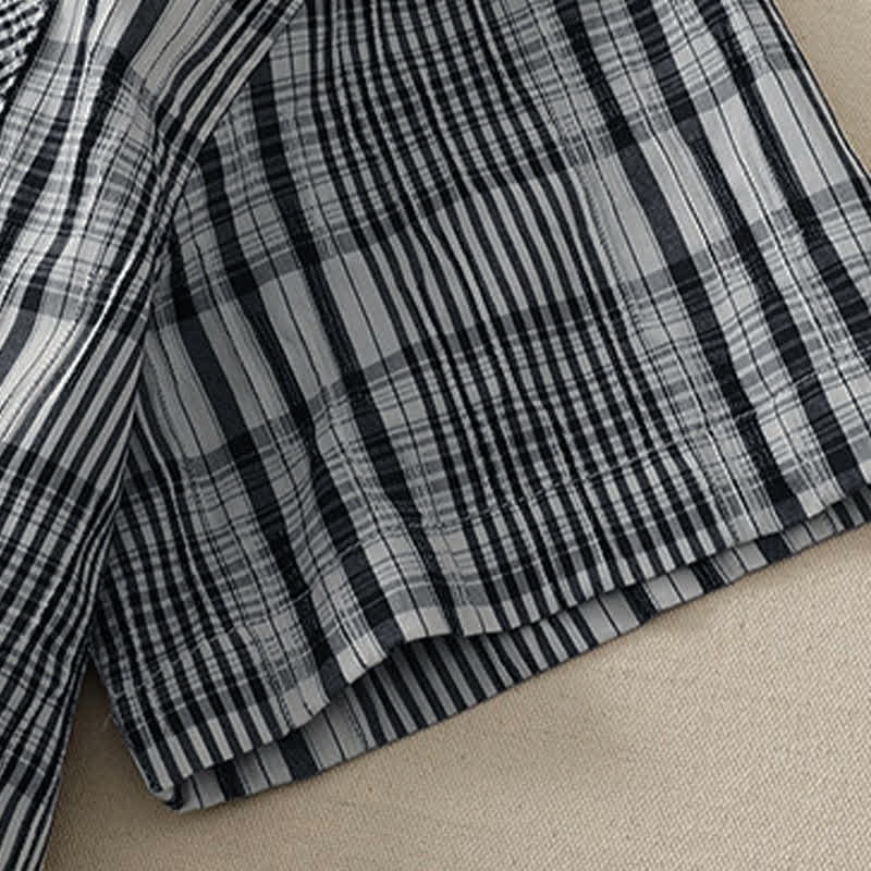 Buddha Stones Summer Casual Vintage Button-Up Plaid Women's Short Sleeve Dresses - image 9