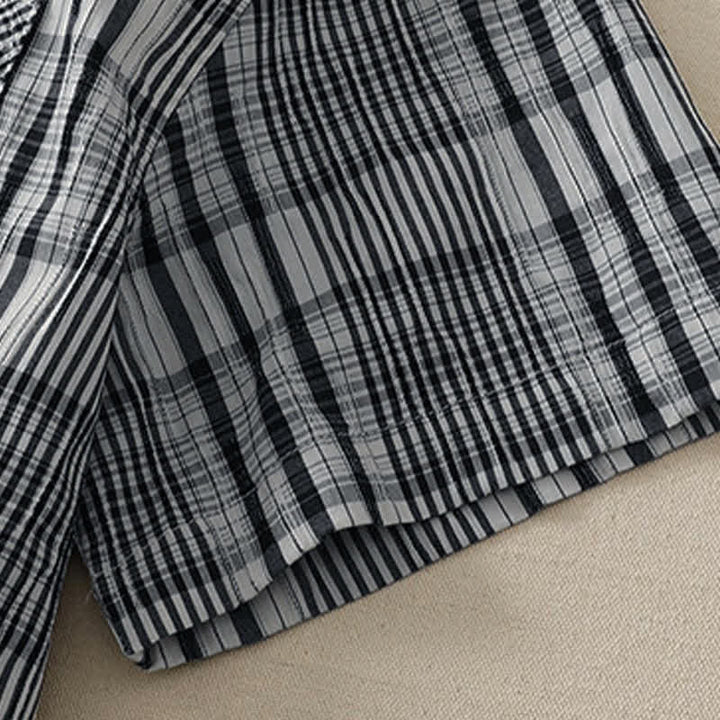 Buddha Stones Summer Casual Vintage Button-Up Plaid Women's Short Sleeve Dresses - image 9