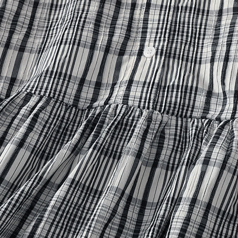 Buddha Stones Summer Casual Vintage Button-Up Plaid Women's Short Sleeve Dresses - image 7
