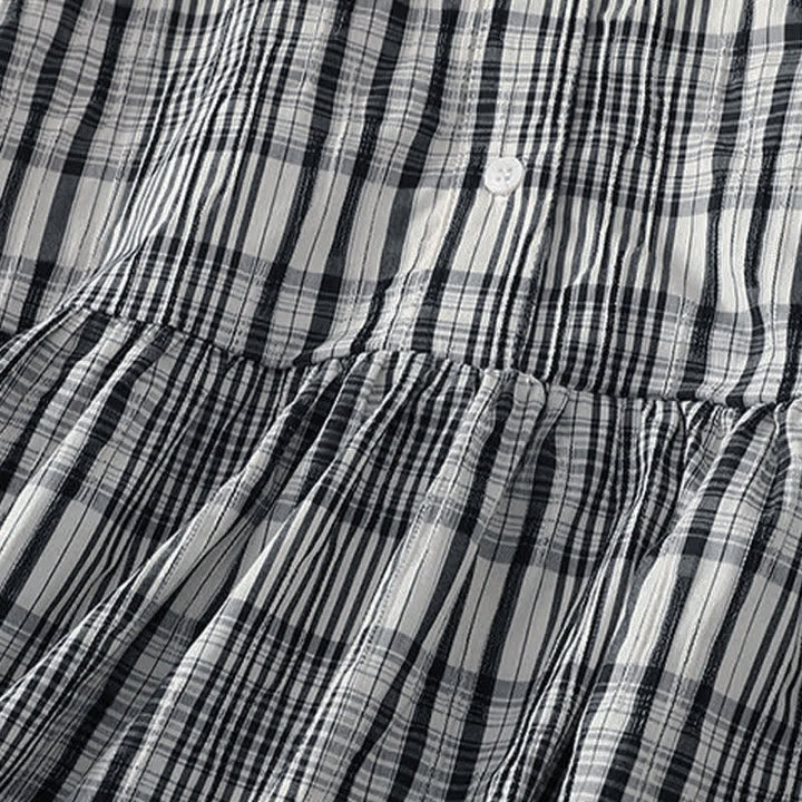 Buddha Stones Summer Casual Vintage Button-Up Plaid Women's Short Sleeve Dresses - image 7