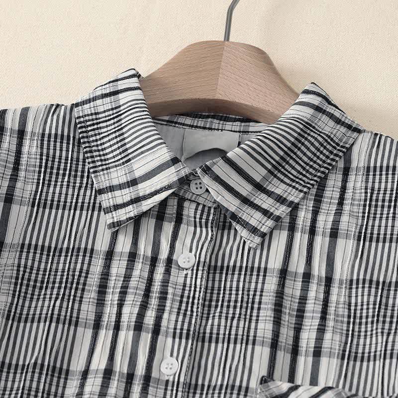 Buddha Stones Summer Casual Vintage Button-Up Plaid Women's Short Sleeve Dresses - image 2