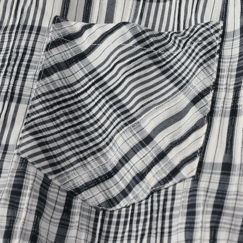 Buddha Stones Summer Casual Vintage Button-Up Plaid Women's Short Sleeve Dresses - image 4