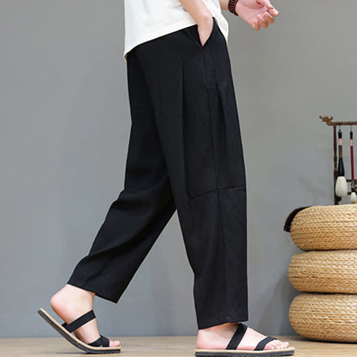 Buddha Stones Summer Casual Minimalist Drawstring Solid Ankle Pants Men's Straight Leg Pants With Pocket - image 22