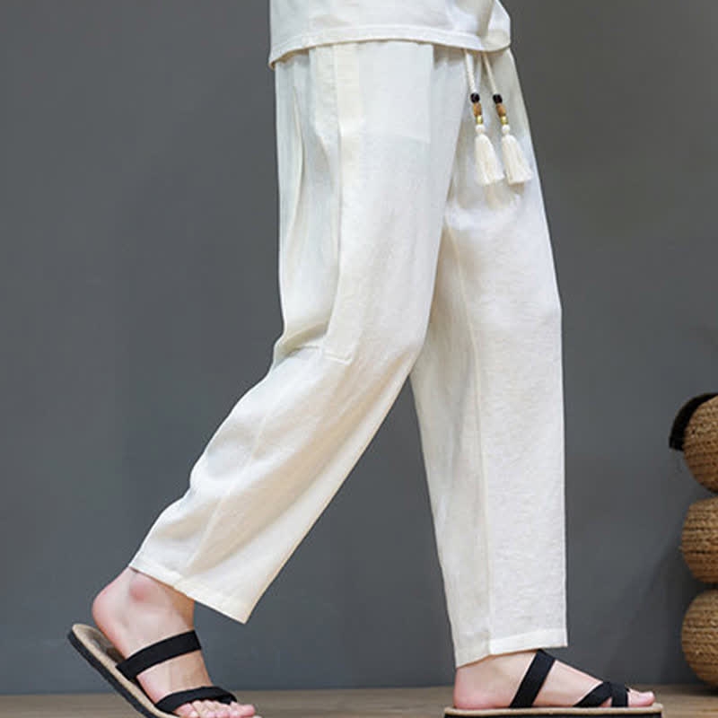 Buddha Stones Summer Casual Minimalist Drawstring Solid Ankle Pants Men's Straight Leg Pants With Pocket - image 11