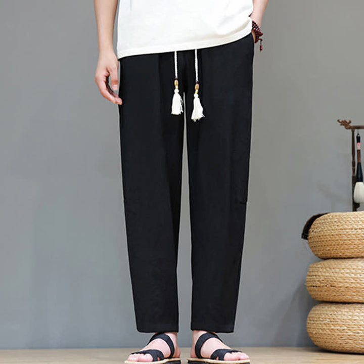 Buddha Stones Summer Casual Minimalist Drawstring Solid Ankle Pants Men's Straight Leg Pants With Pocket - image 21
