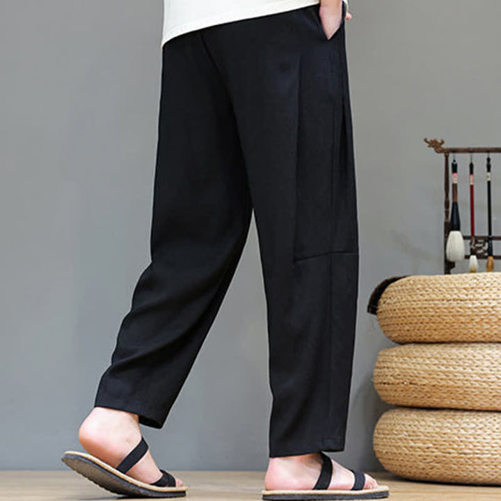 Buddha Stones Summer Casual Minimalist Drawstring Solid Ankle Pants Men's Straight Leg Pants With Pocket - image 23
