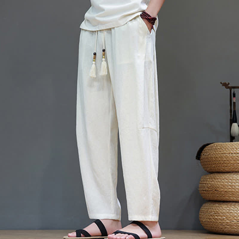 Buddha Stones Summer Casual Minimalist Drawstring Solid Ankle Pants Men's Straight Leg Pants With Pocket - image 15