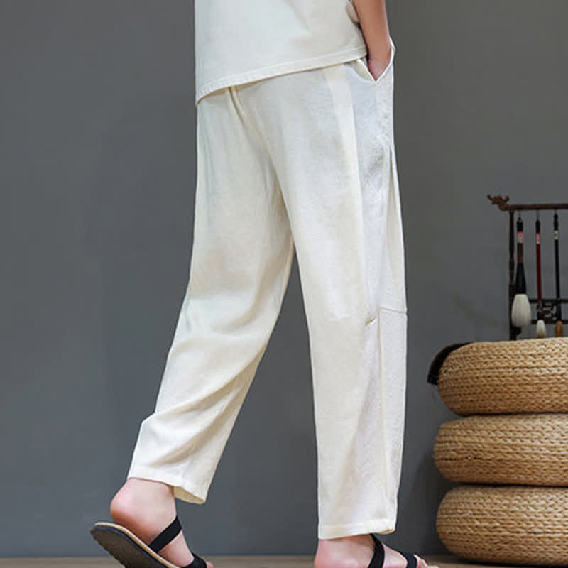 Buddha Stones Summer Casual Minimalist Drawstring Solid Ankle Pants Men's Straight Leg Pants With Pocket - image 18
