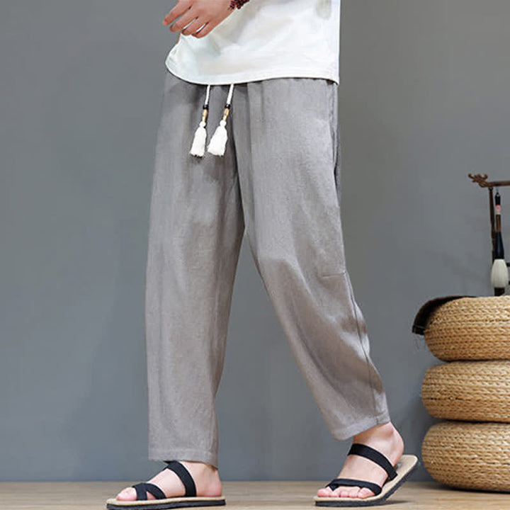 Buddha Stones Summer Casual Minimalist Drawstring Solid Ankle Pants Men's Straight Leg Pants With Pocket - image 7