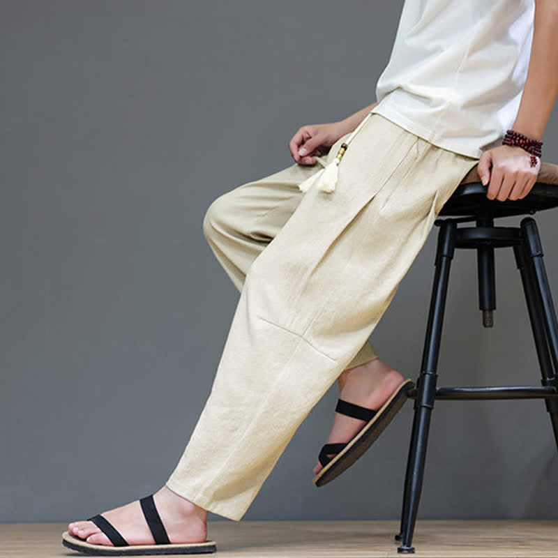 Buddha Stones Summer Casual Minimalist Drawstring Solid Ankle Pants Men's Straight Leg Pants With Pocket - image 32