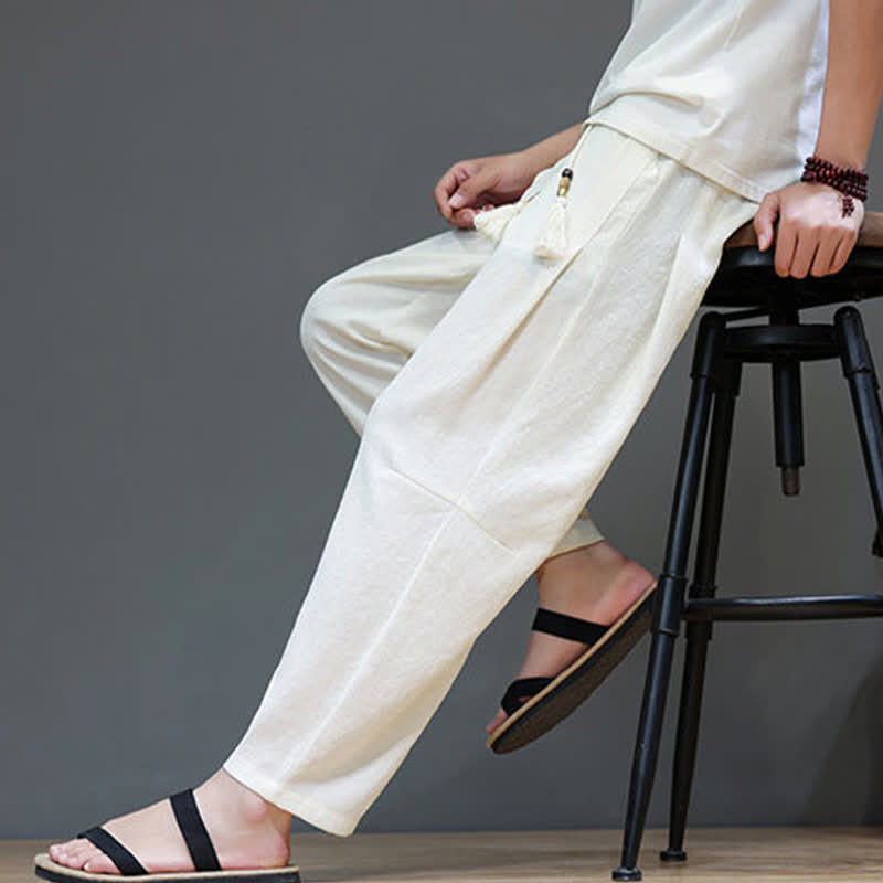 Buddha Stones Summer Casual Minimalist Drawstring Solid Ankle Pants Men's Straight Leg Pants With Pocket - image 13