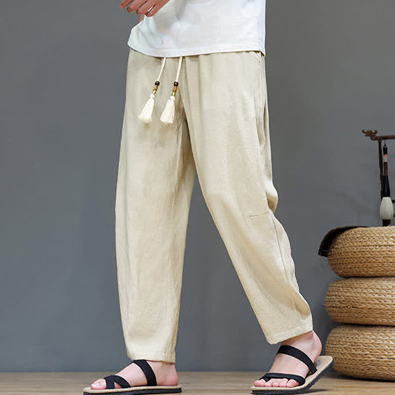 Buddha Stones Summer Casual Minimalist Drawstring Solid Ankle Pants Men's Straight Leg Pants With Pocket - image 33