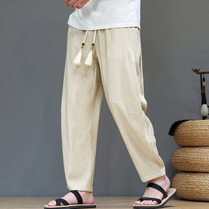Buddha Stones Summer Casual Minimalist Drawstring Solid Ankle Pants Men's Straight Leg Pants With Pocket - image 33