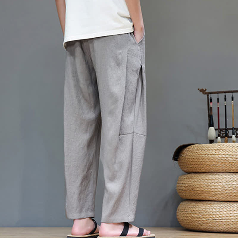 Buddha Stones Summer Casual Minimalist Drawstring Solid Ankle Pants Men's Straight Leg Pants With Pocket - image 8