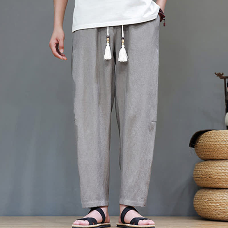Buddha Stones Summer Casual Minimalist Drawstring Solid Ankle Pants Men's Straight Leg Pants With Pocket - image 1