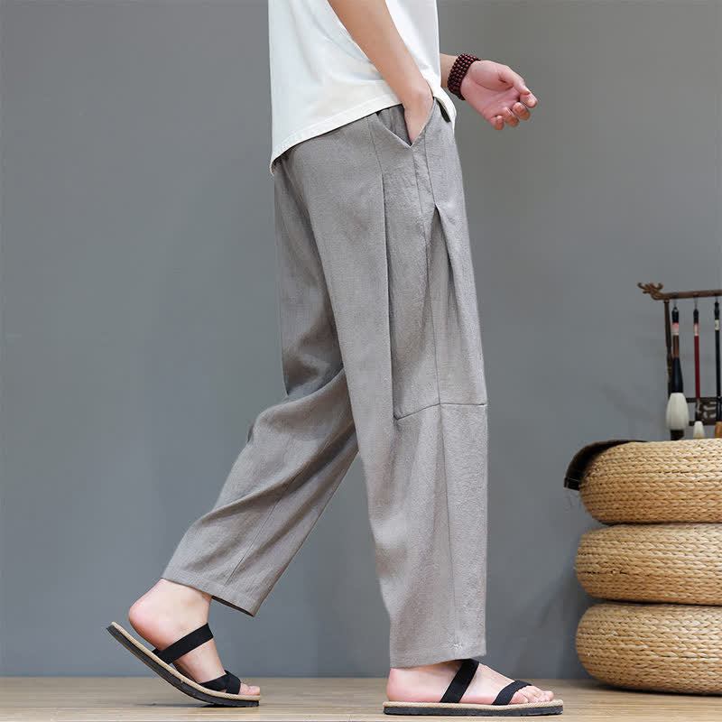 Buddha Stones Summer Casual Minimalist Drawstring Solid Ankle Pants Men's Straight Leg Pants With Pocket - image 5