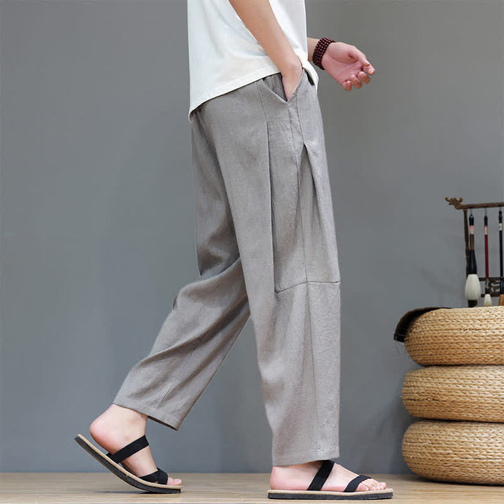 Buddha Stones Summer Casual Minimalist Drawstring Solid Ankle Pants Men's Straight Leg Pants With Pocket - image 5