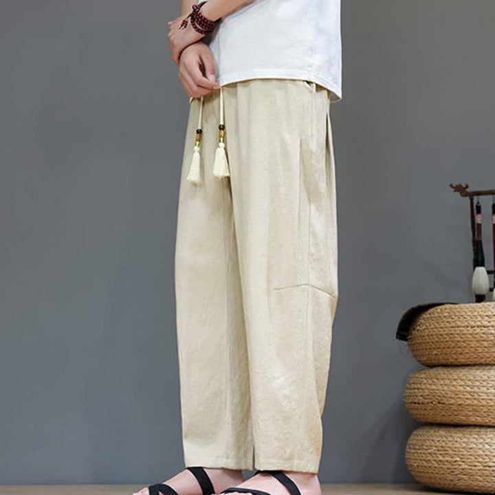 Buddha Stones Summer Casual Minimalist Drawstring Solid Ankle Pants Men's Straight Leg Pants With Pocket - image 30