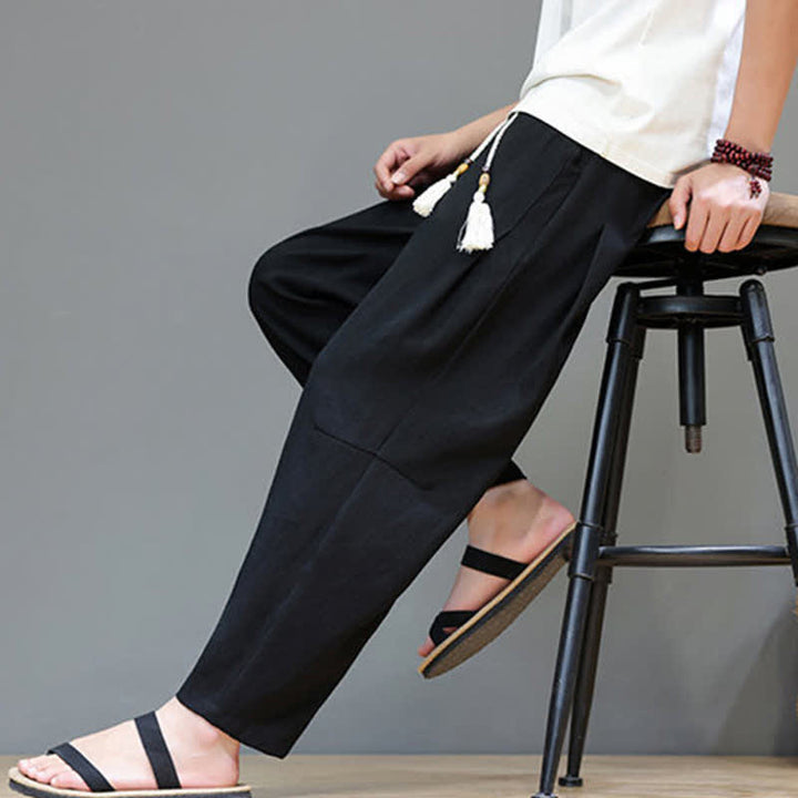 Buddha Stones Summer Casual Minimalist Drawstring Solid Ankle Pants Men's Straight Leg Pants With Pocket - image 26