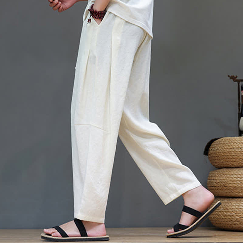 Buddha Stones Summer Casual Minimalist Drawstring Solid Ankle Pants Men's Straight Leg Pants With Pocket - image 14