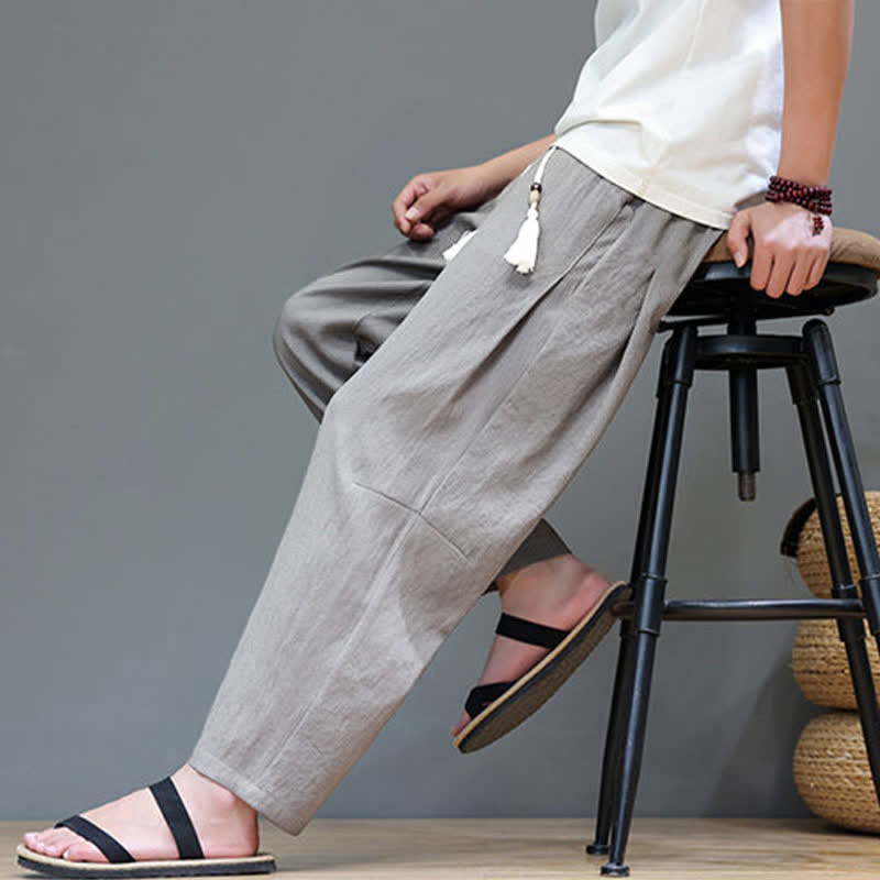 Buddha Stones Summer Casual Minimalist Drawstring Solid Ankle Pants Men's Straight Leg Pants With Pocket - image 2