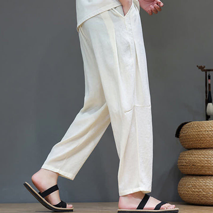 Buddha Stones Summer Casual Minimalist Drawstring Solid Ankle Pants Men's Straight Leg Pants With Pocket - image 10