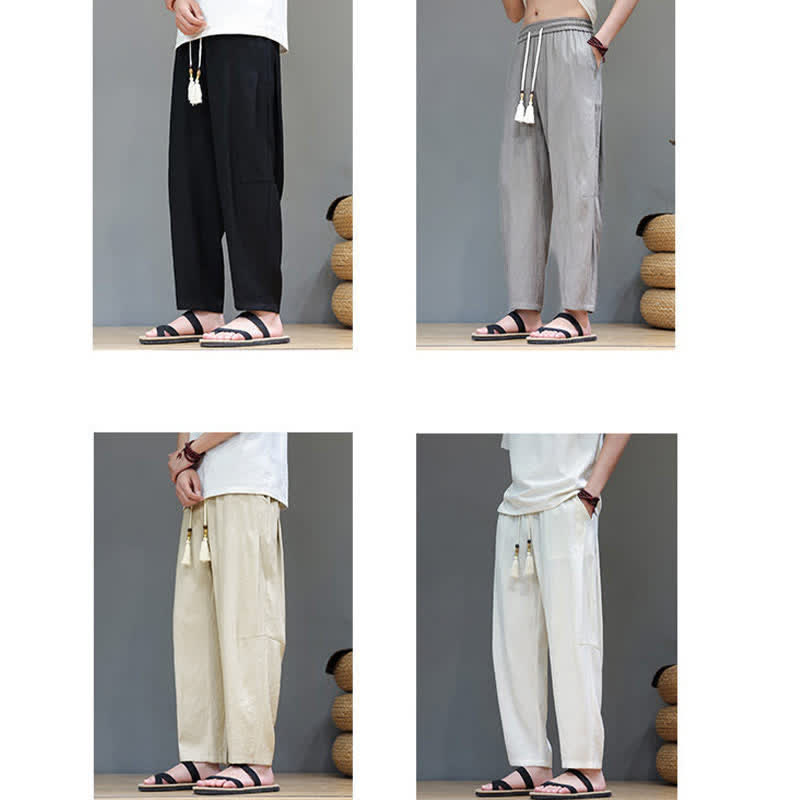 Buddha Stones Summer Casual Minimalist Drawstring Solid Ankle Pants Men's Straight Leg Pants With Pocket - image 36
