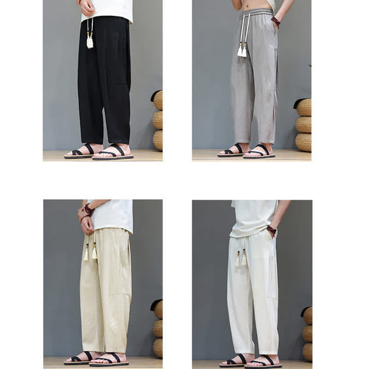 Buddha Stones Summer Casual Minimalist Drawstring Solid Ankle Pants Men's Straight Leg Pants With Pocket - image 36