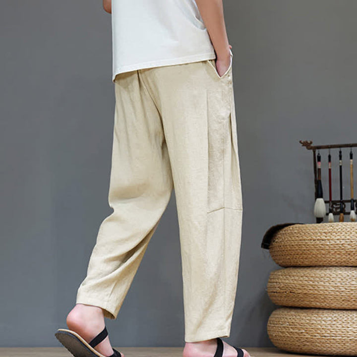 Buddha Stones Summer Casual Minimalist Drawstring Solid Ankle Pants Men's Straight Leg Pants With Pocket - image 29