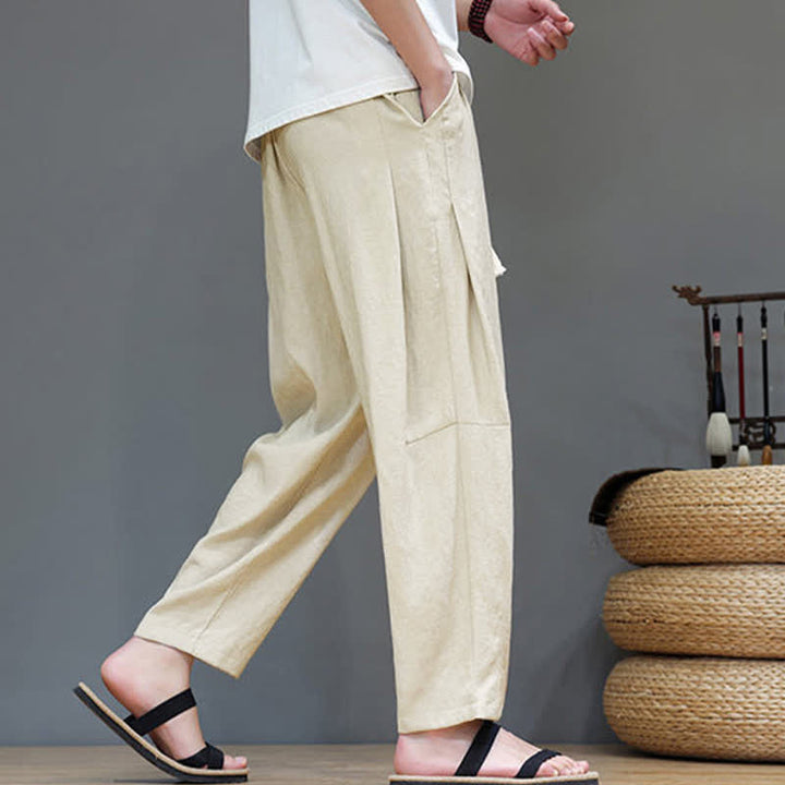 Buddha Stones Summer Casual Minimalist Drawstring Solid Ankle Pants Men's Straight Leg Pants With Pocket - image 34