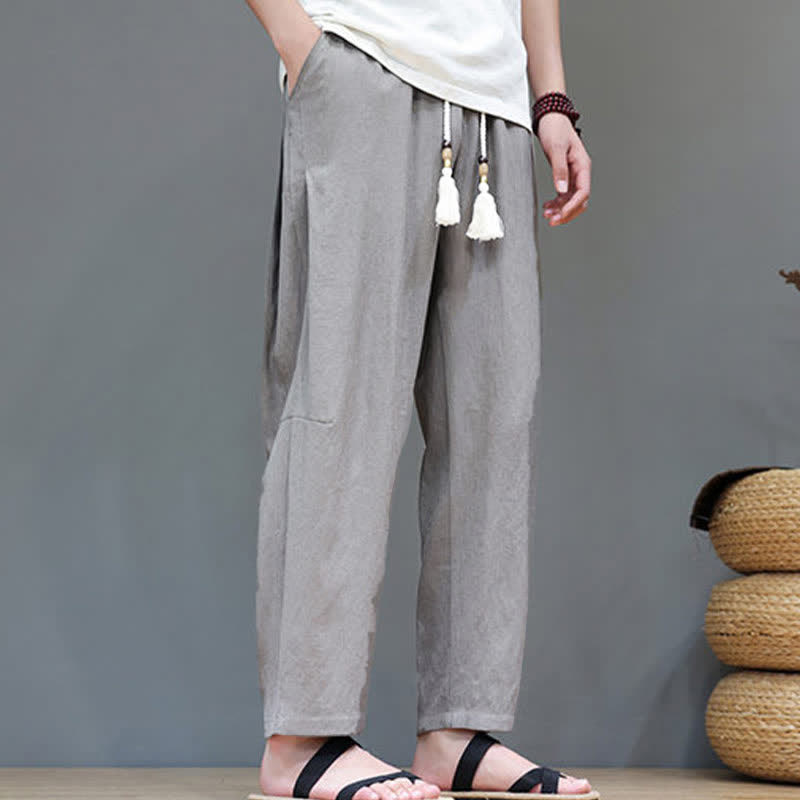 Buddha Stones Summer Casual Minimalist Drawstring Solid Ankle Pants Men's Straight Leg Pants With Pocket - image 4