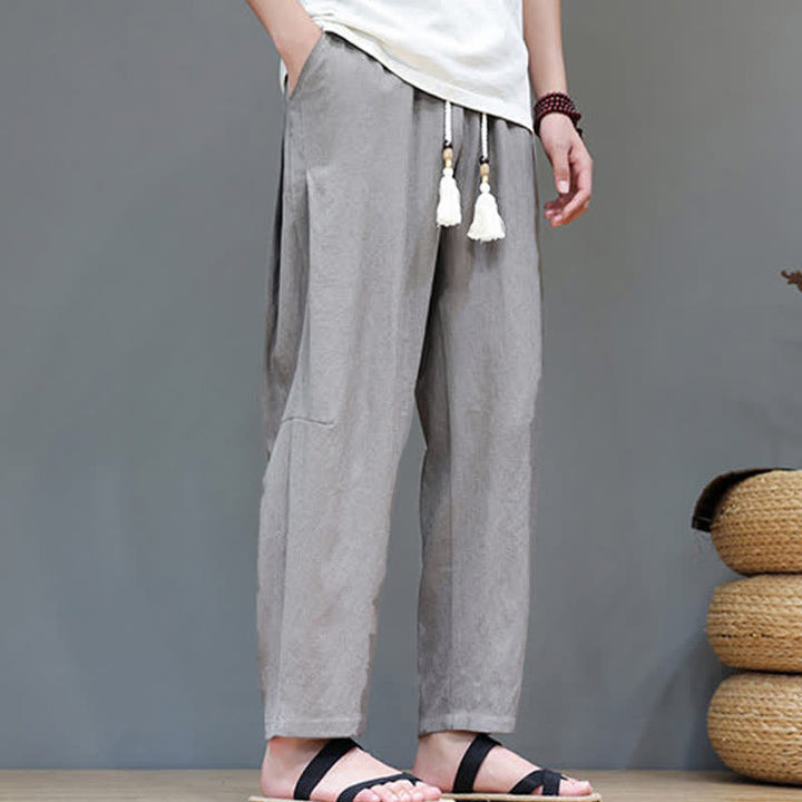 Buddha Stones Summer Casual Minimalist Drawstring Solid Ankle Pants Men's Straight Leg Pants With Pocket - image 4