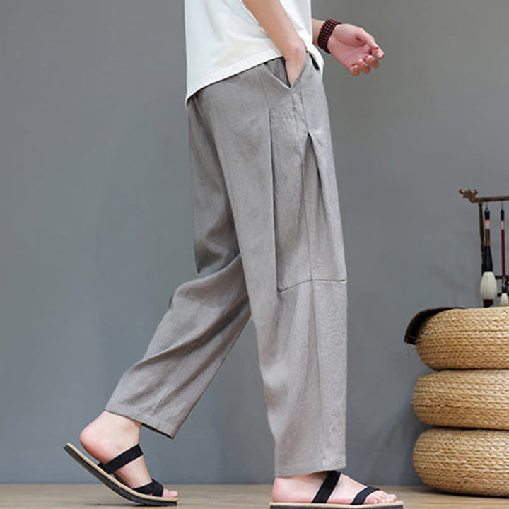 Buddha Stones Summer Casual Minimalist Drawstring Solid Ankle Pants Men's Straight Leg Pants With Pocket - LightGray - US/UK/AU46, EU56 (5XL) - image 0