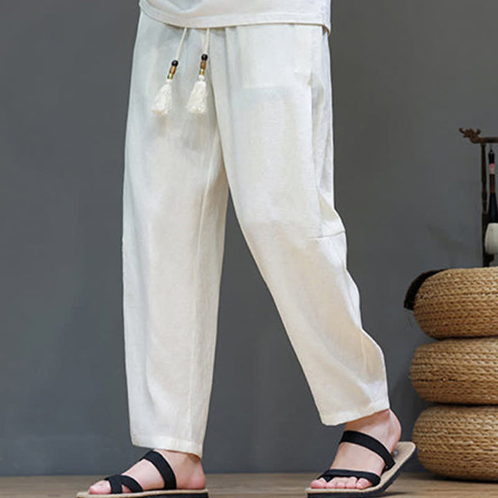 Buddha Stones Summer Casual Minimalist Drawstring Solid Ankle Pants Men's Straight Leg Pants With Pocket - image 12