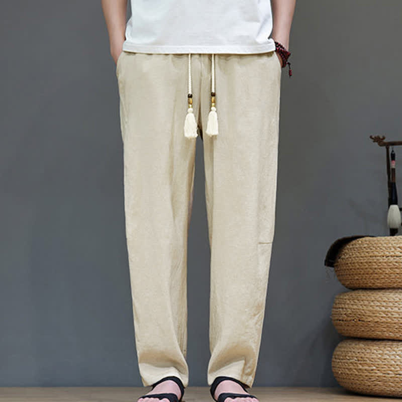 Buddha Stones Summer Casual Minimalist Drawstring Solid Ankle Pants Men's Straight Leg Pants With Pocket - Cornsilk - US/UK/AU46, EU56 (5XL) - image 28