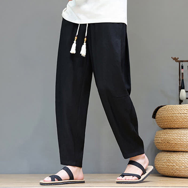 Buddha Stones Summer Casual Minimalist Drawstring Solid Ankle Pants Men's Straight Leg Pants With Pocket - image 24